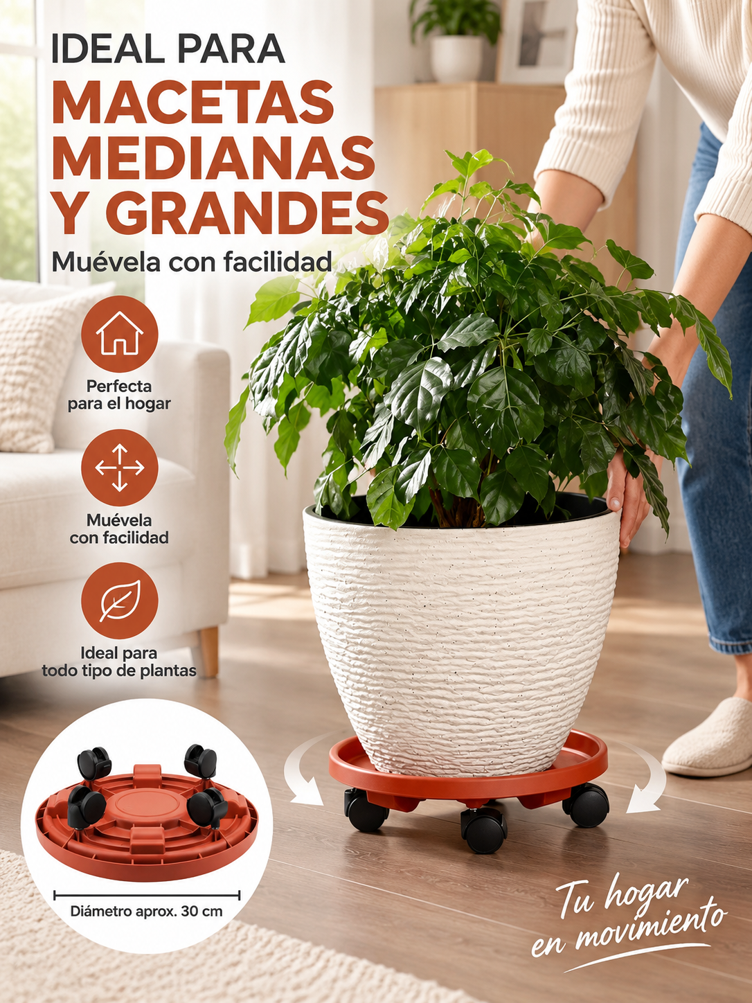 BASE RODANTE PARA MACETAS CON RUEDAS GIRATORIAS
