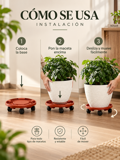 BASE RODANTE PARA MACETAS CON RUEDAS GIRATORIAS