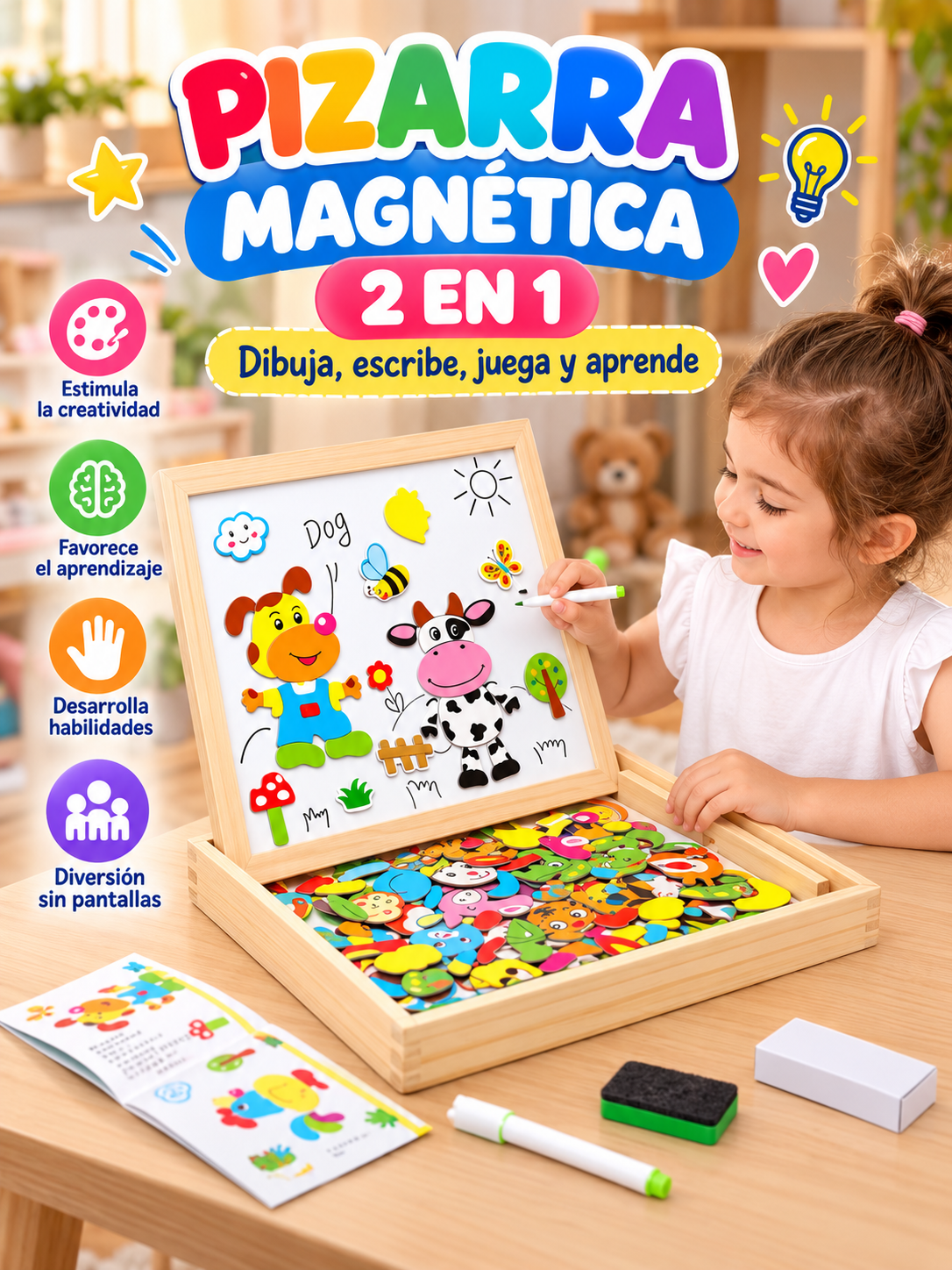 PIZARRA MÁGICA MAGNÉTICA 2 EN 1 🧲🎨