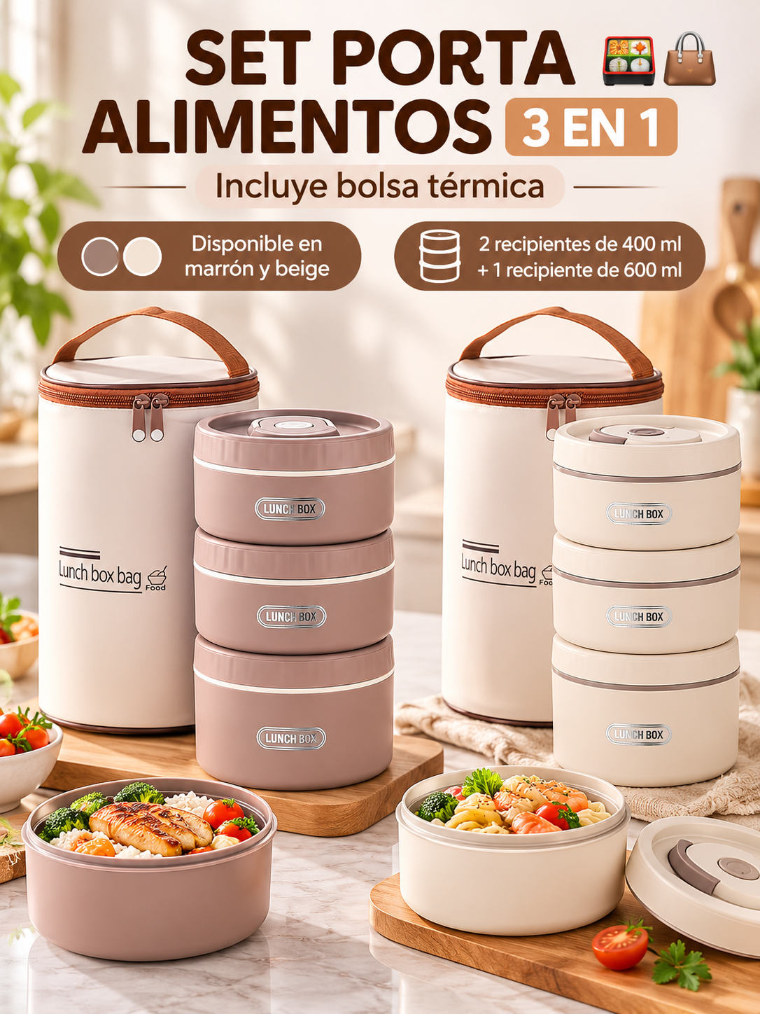 SET PORTA ALIMENTOS 3 EN 1 🍱👜