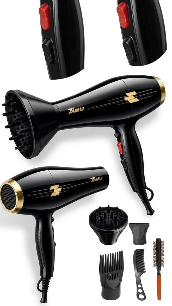 TurboGlow Pro 5000 – Secadora Profesional con Aire Frío/Caliente y Accesorios