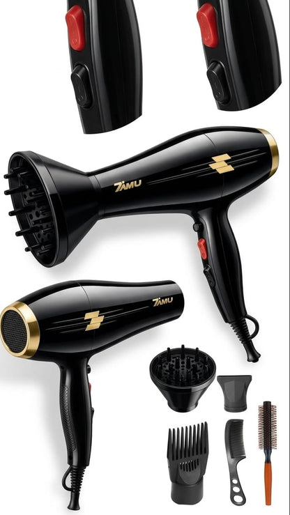 TurboGlow Pro 5000 – Secadora Profesional con Aire Frío/Caliente y Accesorios