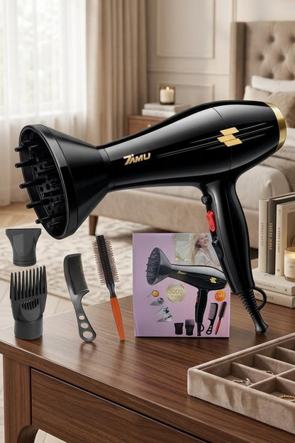 TurboGlow Pro 5000 – Secadora Profesional con Aire Frío/Caliente y Accesorios