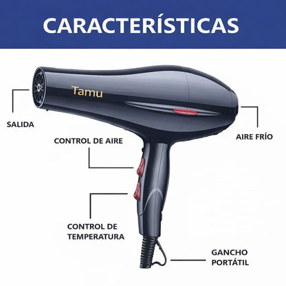 TurboGlow Pro 5000 – Secadora Profesional con Aire Frío/Caliente y Accesorios