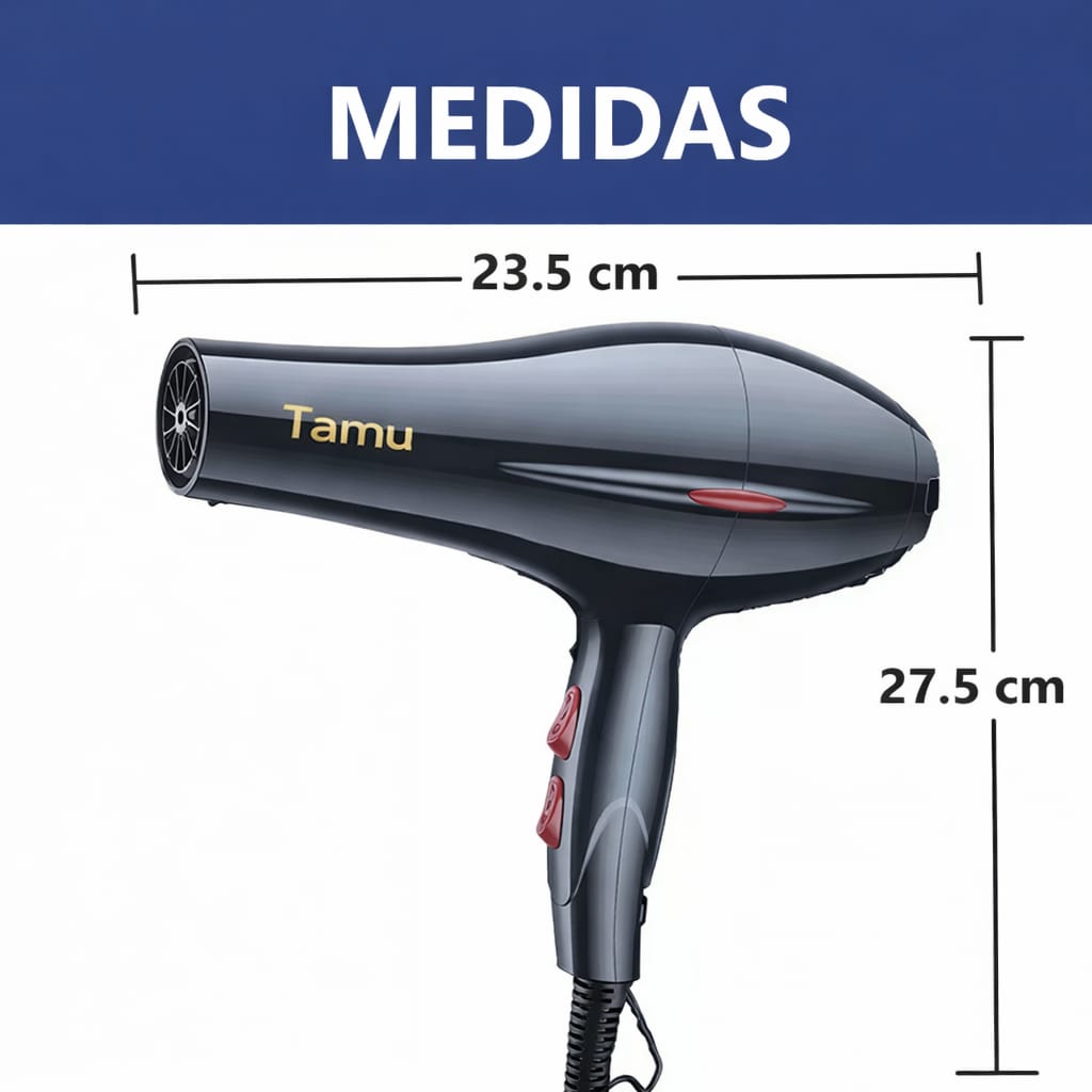 TurboGlow Pro 5000 – Secadora Profesional con Aire Frío/Caliente y Accesorios