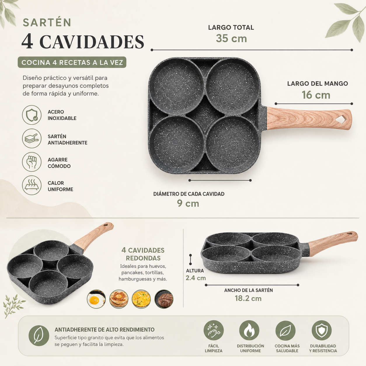 SARTÉN ANTIADHERENTE 4 EN 1 PARA COCINA RÁPIDA + AFILADOR DE CUCHILLOS DE REGALO