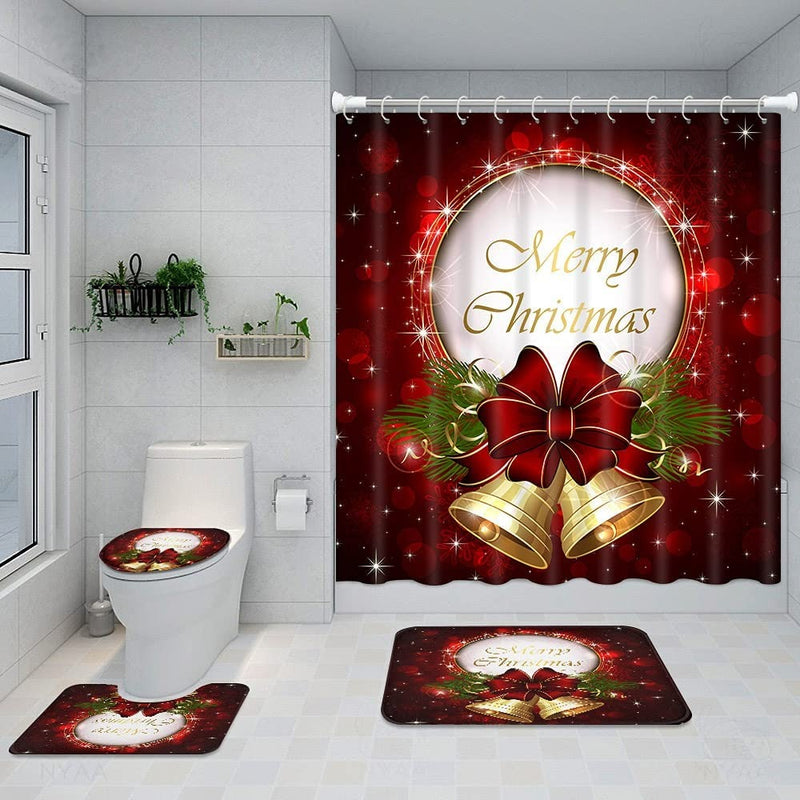 Juegos de Baño Cortina Ducha Navideñas 4 en 1