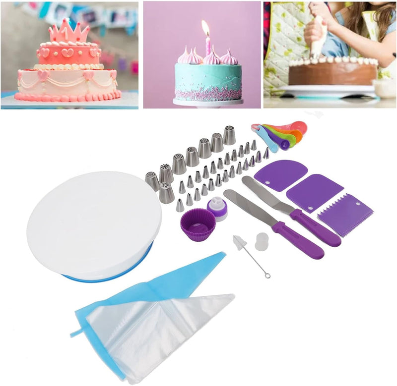 Kit de Decoración para Pasteles con Plato Giratorio - 60 PIEZAS