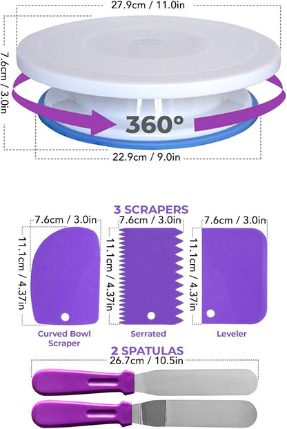 Kit de Decoración para Pasteles con Plato Giratorio - 60 PIEZAS