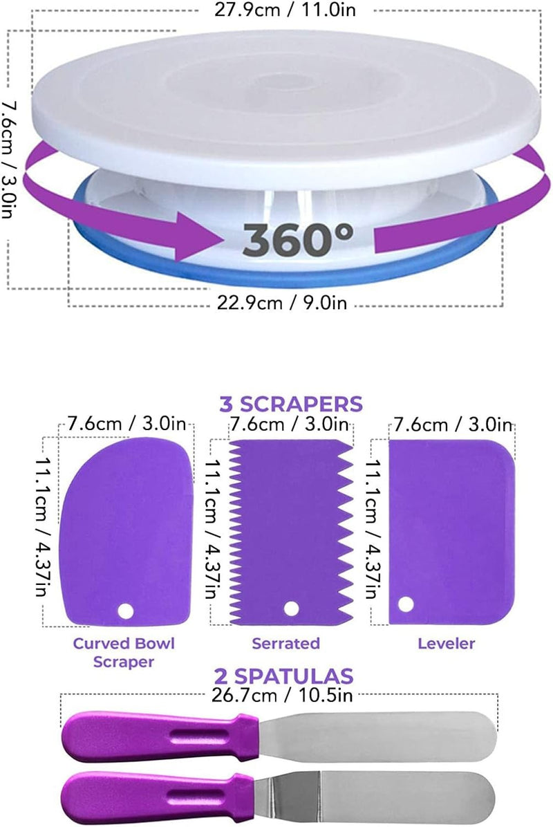 Kit de Decoración para Pasteles con Plato Giratorio - 60 PIEZAS