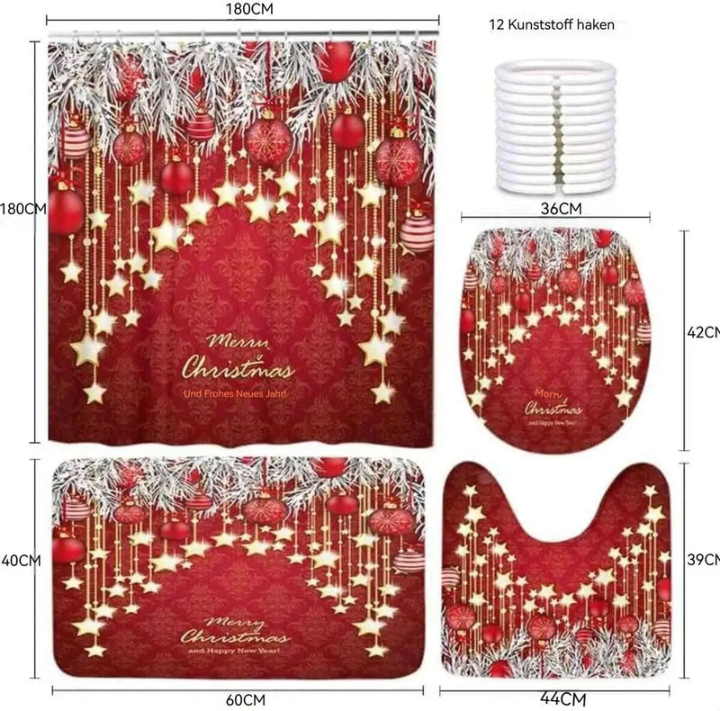 Juegos de Baño Cortina Ducha Navideñas 4 en 1