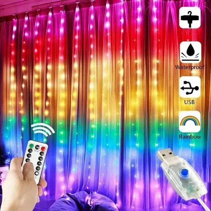 Cortina de Luces LED Multicolor con Control (3×3 m / 3×2 m)
