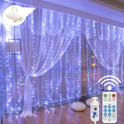 Cortina de Luces LED Blancas USB (300 LEDs)
