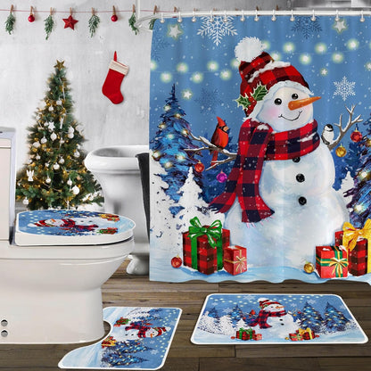 Juegos de Baño Cortina Ducha Navideñas 4 en 1