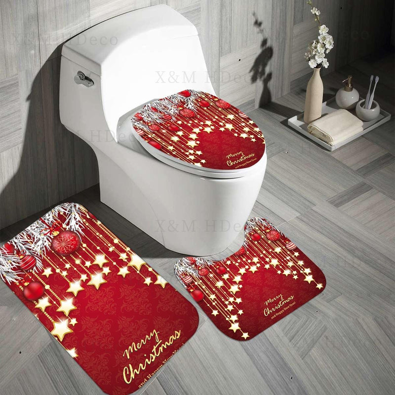 Juegos de Baño Cortina Ducha Navideñas 4 en 1