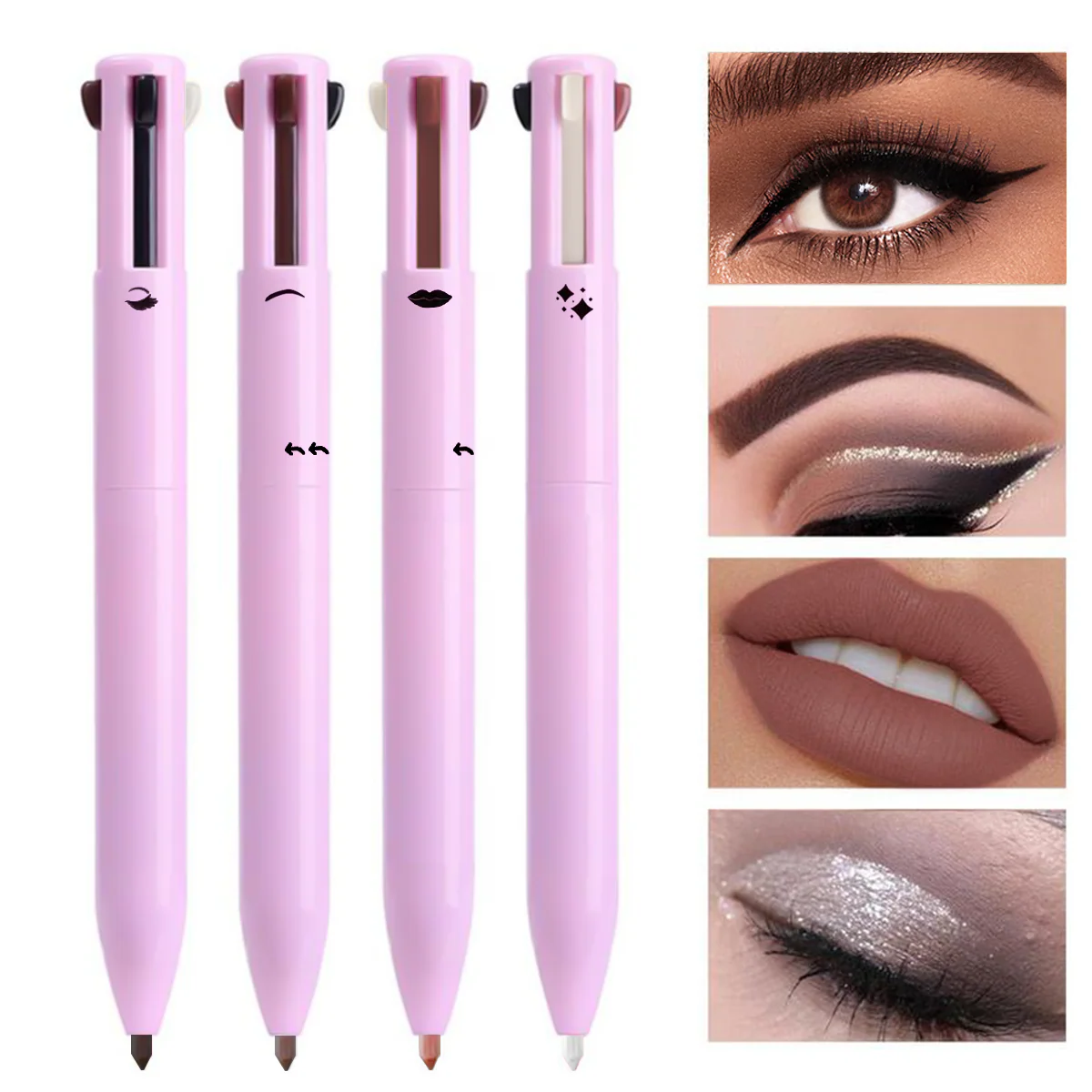 Lápiz de Maquillaje 4 en 1 (Labial, Cejas, Delineador e Iluminador)