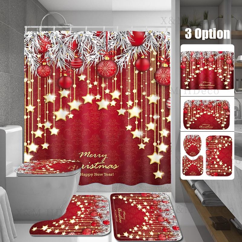 Juegos de Baño Cortina Ducha Navideñas 4 en 1