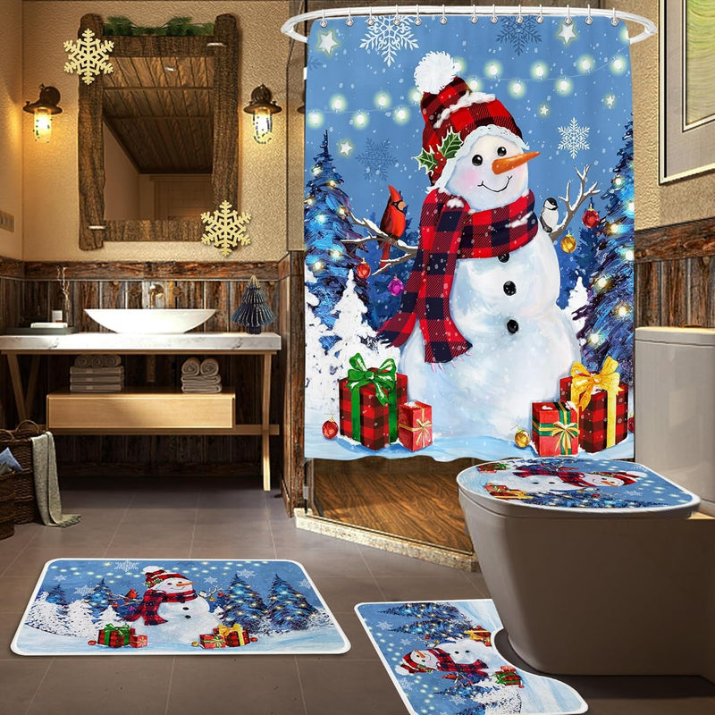 Juegos de Baño Cortina Ducha Navideñas 4 en 1