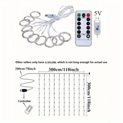 Cortina de Luces LED Blancas USB (300 LEDs)