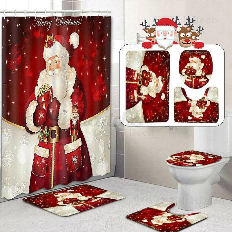 Juegos de Baño Cortina Ducha Navideñas 4 en 1