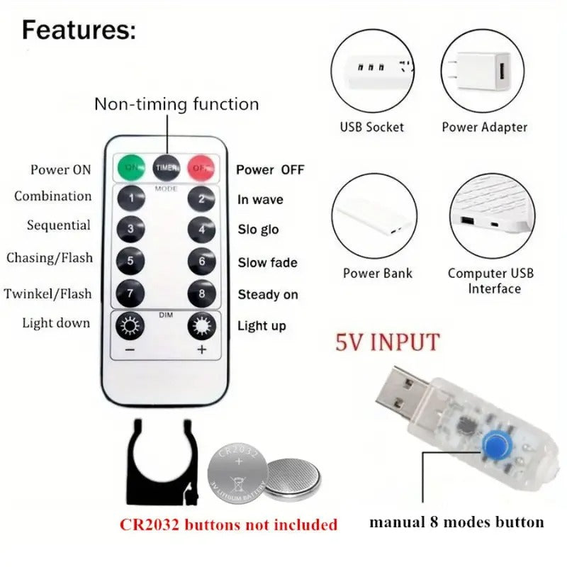 Cortina de Luces LED Blancas USB (300 LEDs)