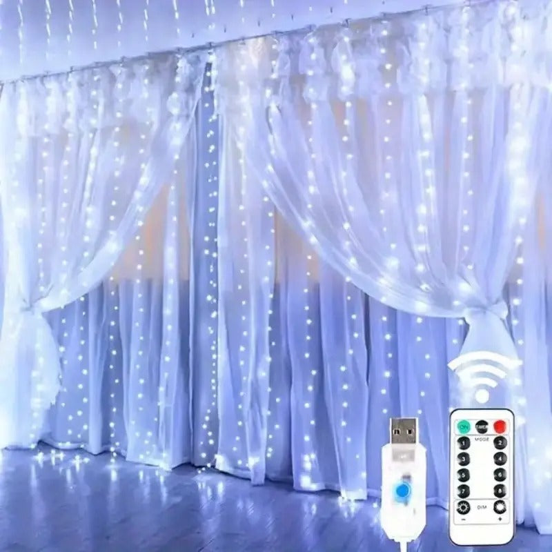 Cortina de Luces LED Blancas USB (300 LEDs)
