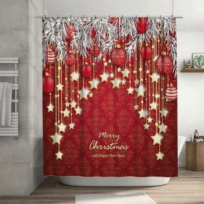 Juegos de Baño Cortina Ducha Navideñas 4 en 1