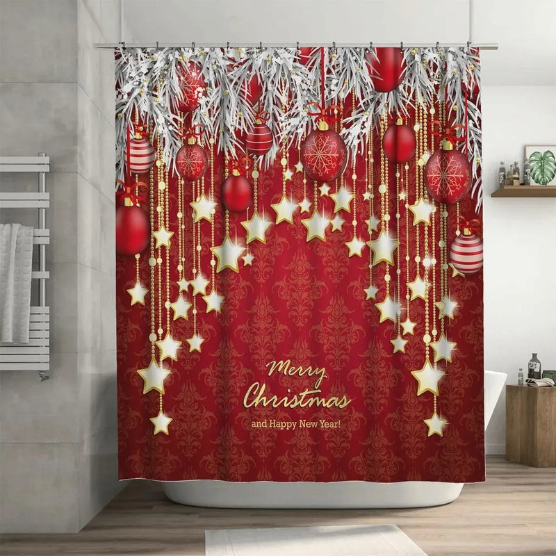 Juegos de Baño Cortina Ducha Navideñas 4 en 1