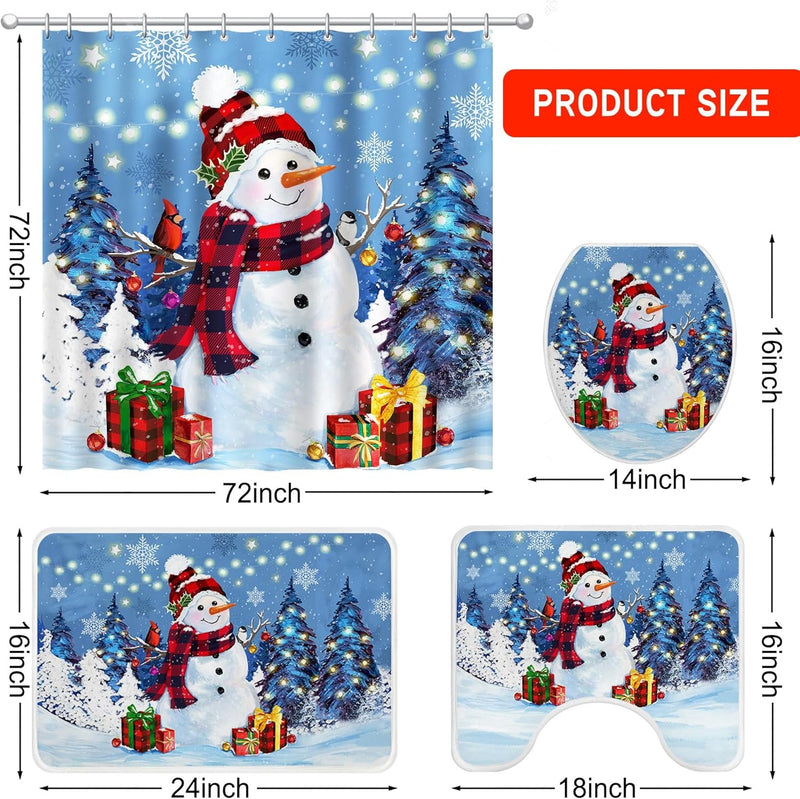 Juegos de Baño Cortina Ducha Navideñas 4 en 1