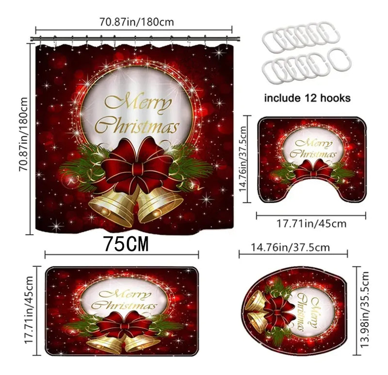 Juegos de Baño Cortina Ducha Navideñas 4 en 1
