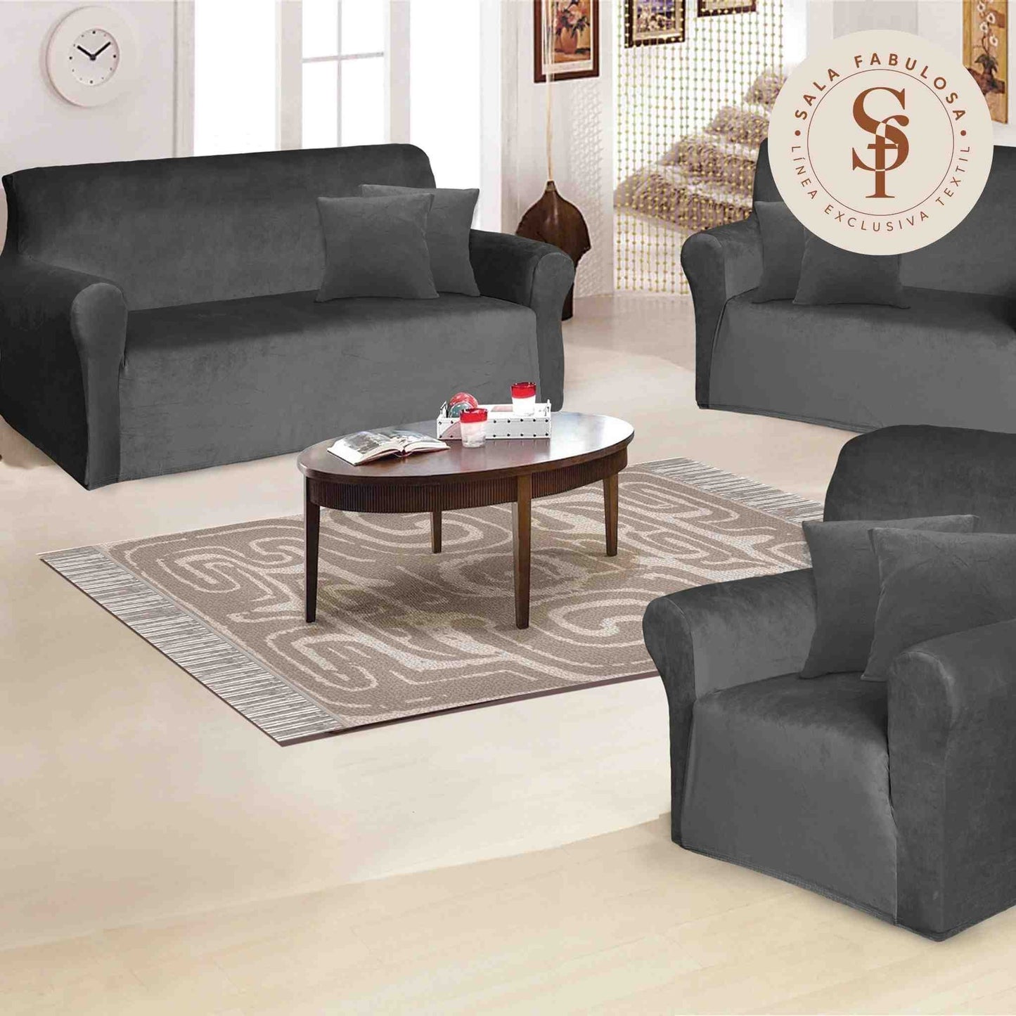 Funda de Mueble Terciopelo 3-2-1 + 6 cojines