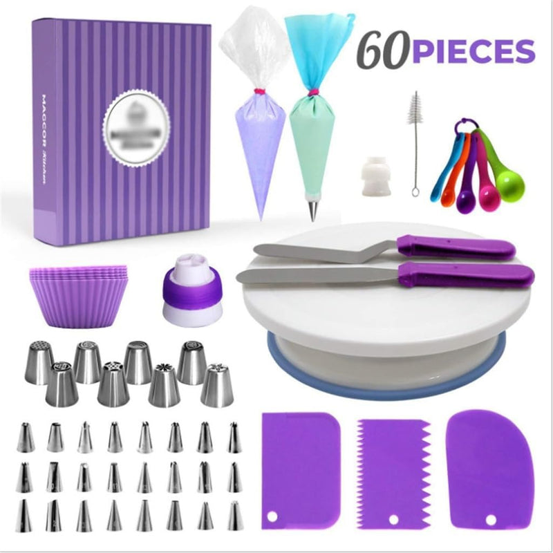 Kit de Decoración para Pasteles con Plato Giratorio - 60 PIEZAS