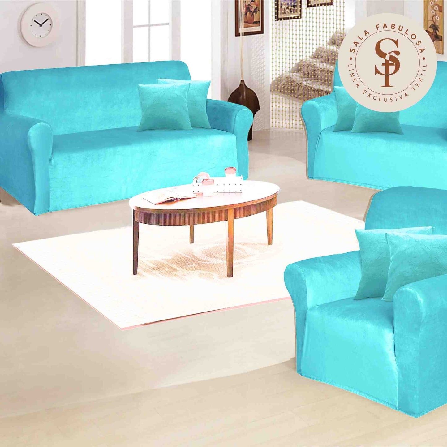 Funda de Mueble Terciopelo 3-2-1 + 6 cojines