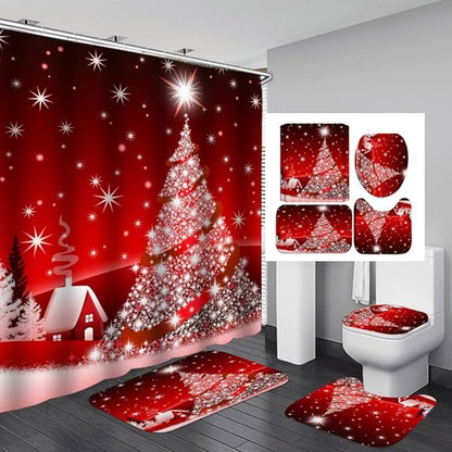Juegos de Baño Cortina Ducha Navideñas 4 en 1