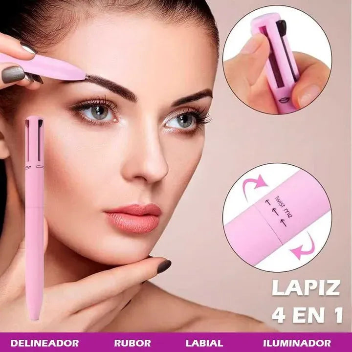 Lápiz de Maquillaje 4 en 1 (Labial, Cejas, Delineador e Iluminador)