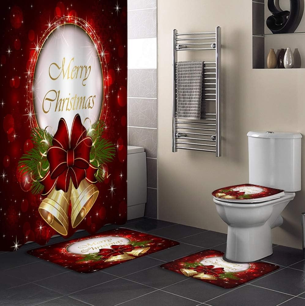 Juegos de Baño Cortina Ducha Navideñas 4 en 1