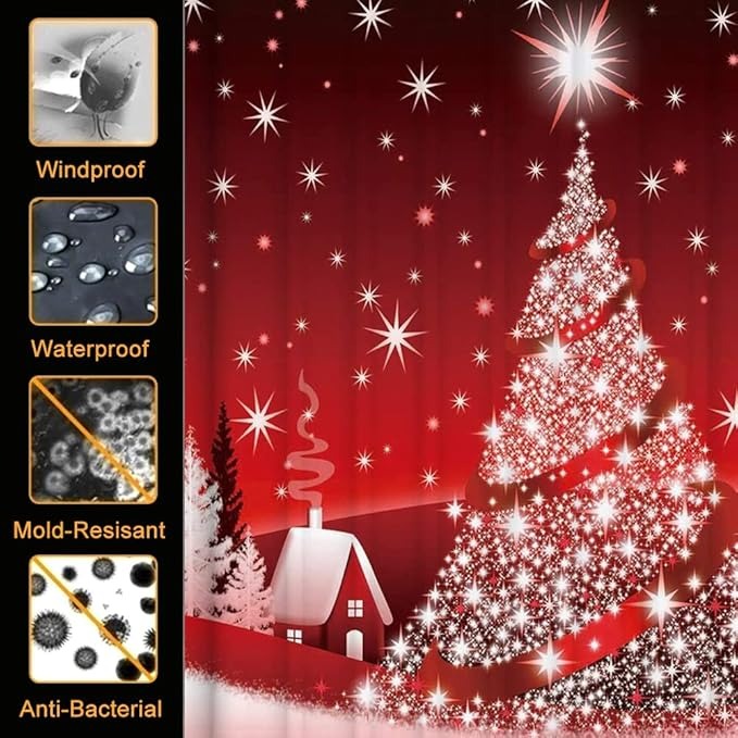 Juegos de Baño Cortina Ducha Navideñas 4 en 1