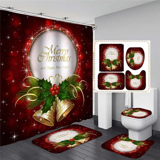 Juegos de Baño Cortina Ducha Navideñas 4 en 1